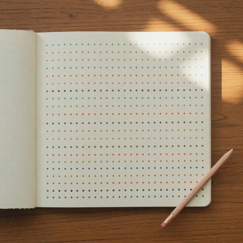 A notebook of colored dots, like a calendar of feelings.