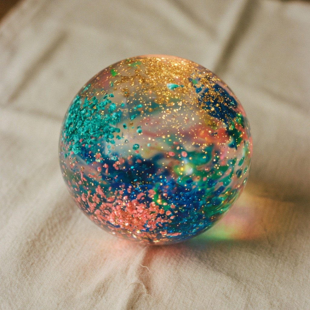 A glowing orb of gold, teal, and rose light.